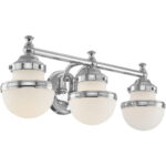 24 inch 3 Light Polished Chrome Bathroom Vanity light fixture with Hand Blown Satin Opal White Glass Shade-Lighting LumensBath/Vanity