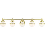 42.5 inch 5 Light Polished Brass Bathroom Vanity light fixture with White Glass Shade-Lighting LumensBath/Vanity