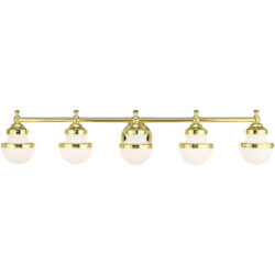 42.5 inch 5 Light Polished Brass Bathroom Vanity light fixture with White Glass Shade-Lighting LumensBath/Vanity