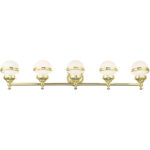 42.5 inch 5 Light Polished Brass Bathroom Vanity light fixture with White Glass Shade-Lighting LumensBath/Vanity