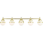 42.5 inch 5 Light Polished Brass Bathroom Vanity light fixture with White Glass Shade-Lighting LumensBath/Vanity