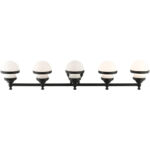 42.5 inch 5 Light Black Bathroom Vanity light fixture with White Glass Shade-Lighting LumensBath/Vanity