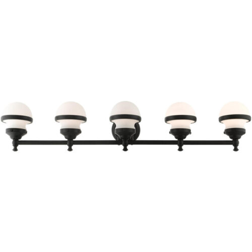 42.5 inch 5 Light Black Bathroom Vanity light fixture with White Glass Shade-Lighting LumensBath/Vanity