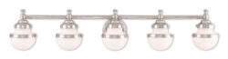 42.5 inch 5 Light Polished Chrome Bathroom Vanity light fixture with Hand Blown Satin Opal White Glass Shade-Lighting LumensBath/Vanity