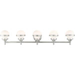 42.5 inch 5 Light Polished Chrome Bathroom Vanity light fixture with Hand Blown Satin Opal White Glass Shade-Lighting LumensBath/Vanity