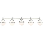 42.5 inch 5 Light Polished Chrome Bathroom Vanity light fixture with Hand Blown Satin Opal White Glass Shade-Lighting LumensBath/Vanity