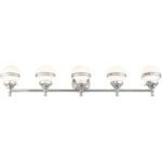 42.5 inch 5 Light Polished Chrome Bathroom Vanity light fixture with Hand Blown Satin Opal White Glass Shade-Lighting LumensBath/Vanity