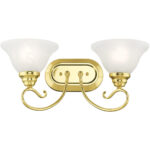 18.5 inch 2 Light Polished Brass Bathroom Vanity light fixture with White Alabaster Glass Shade-Lighting LumensBath/Vanity