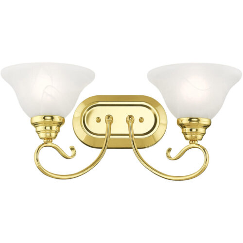 18.5 inch 2 Light Polished Brass Bathroom Vanity light fixture with White Alabaster Glass Shade-Lighting LumensBath/Vanity