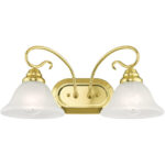 18.5 inch 2 Light Polished Brass Bathroom Vanity light fixture with White Alabaster Glass Shade-Lighting LumensBath/Vanity