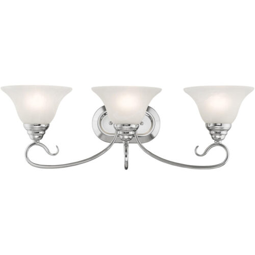 26.5 inch 3 Light Polished Chrome Bathroom Vanity light fixture with White Alabaster Glass Shade-Lighting LumensBath/Vanity