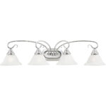 36.25 inch 4 Light Polished Chrome Bathroom Vanity light fixture with White Alabaster Glass Shade-Lighting LumensBath/Vanity