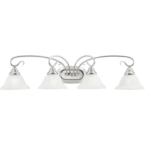 36.25 inch 4 Light Polished Chrome Bathroom Vanity light fixture with White Alabaster Glass Shade-Lighting LumensBath/Vanity