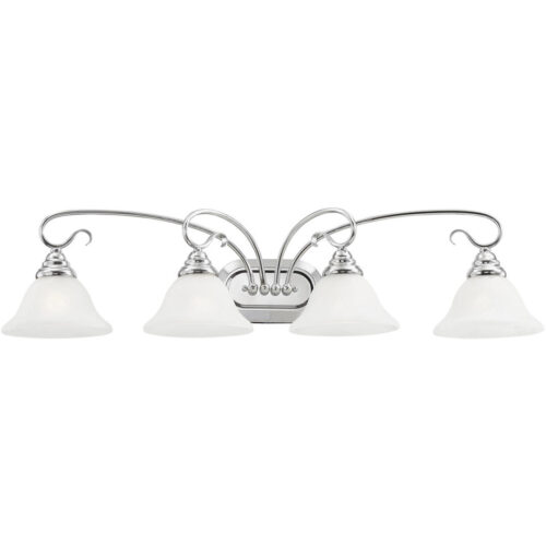 36.25 inch 4 Light Polished Chrome Bathroom Vanity light fixture with White Alabaster Glass Shade-Lighting LumensBath/Vanity