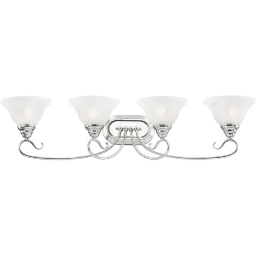 36.25 inch 4 Light Polished Chrome Bathroom Vanity light fixture with White Alabaster Glass Shade-Lighting LumensBath/Vanity