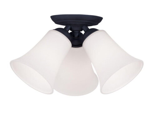 3 Light Black Ceiling Light fixture with Hand Blown Satin Opal White Glass Shade-Lighting LumensFlush Mount Ceiling Lights