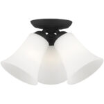 3 Light Black Ceiling Light fixture with Hand Blown Satin Opal White Glass Shade-Lighting LumensFlush Mount Ceiling Lights