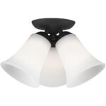 3 Light Black Ceiling Light fixture with Hand Blown Satin Opal White Glass Shade-Lighting LumensFlush Mount Ceiling Lights