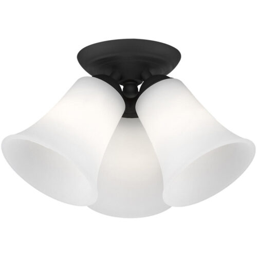 3 Light Black Ceiling Light fixture with Hand Blown Satin Opal White Glass Shade-Lighting LumensFlush Mount Ceiling Lights