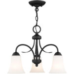 3 Light Black Chain Hang/Ceiling Light fixture with Hand Blown Satin Opal White Glass Shade-Lighting LumensFlush Mount Ceiling Lights