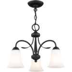 3 Light Black Chain Hang/Ceiling Light fixture with Hand Blown Satin Opal White Glass Shade-Lighting LumensFlush Mount Ceiling Lights