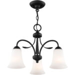 3 Light Black Chain Hang/Ceiling Light fixture with Hand Blown Satin Opal White Glass Shade-Lighting LumensFlush Mount Ceiling Lights