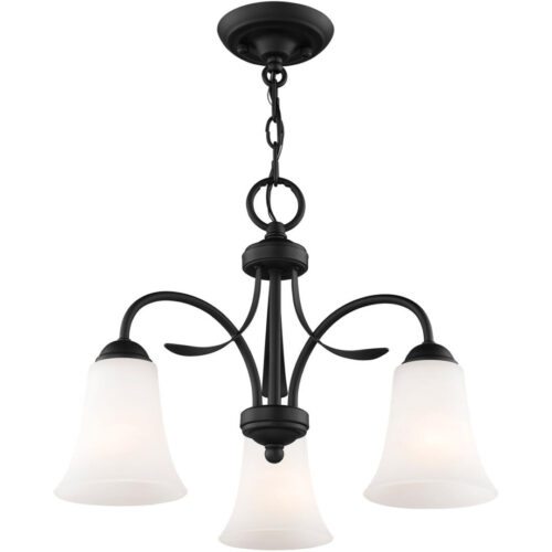 3 Light Black Chain Hang/Ceiling Light fixture with Hand Blown Satin Opal White Glass Shade-Lighting LumensFlush Mount Ceiling Lights