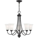 5 Light Black Chandelier with Hand Blown Satin Opal White Glass Shade-Lighting LumensChandeliers