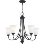 5 Light Black Chandelier with Hand Blown Satin Opal White Glass Shade-Lighting LumensChandeliers