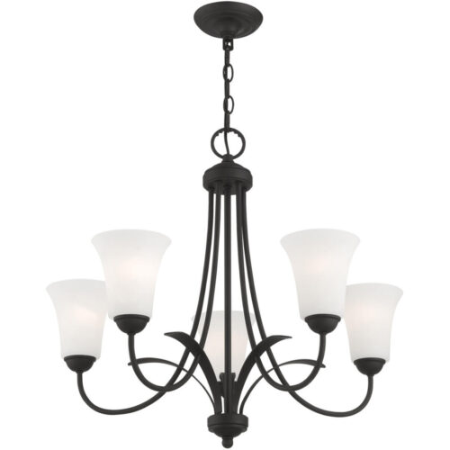 5 Light Black Chandelier with Hand Blown Satin Opal White Glass Shade-Lighting LumensChandeliers