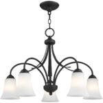 5 Light Black Chandelier with Hand Blown Satin Opal White Glass Shade-Lighting LumensChandeliers