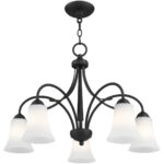 5 Light Black Chandelier with Hand Blown Satin Opal White Glass Shade-Lighting LumensChandeliers