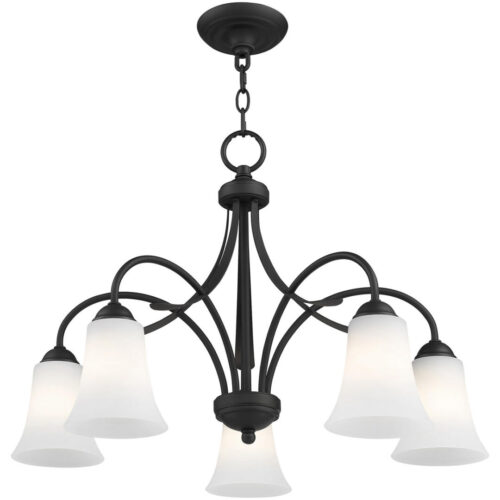 5 Light Black Chandelier with Hand Blown Satin Opal White Glass Shade-Lighting LumensChandeliers