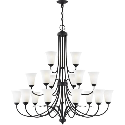 18 Light Black Chandelier with Hand Blown Satin Opal White Glass Shade-Lighting LumensChandeliers