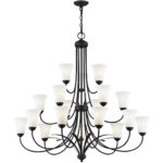 18 Light Black Chandelier with Hand Blown Satin Opal White Glass Shade-Lighting LumensChandeliers