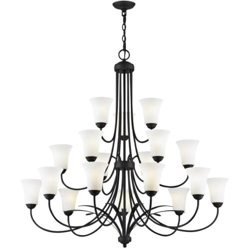 18 Light Black Chandelier with Hand Blown Satin Opal White Glass Shade-Lighting LumensChandeliers