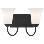 14.5 inch 2 Light Black Bathroom Vanity light fixture with Hand Blown Satin Opal White Glass Shade-Lighting LumensBath/Vanity