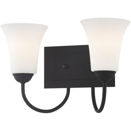 14.5 inch 2 Light Black Bathroom Vanity light fixture with Hand Blown Satin Opal White Glass Shade-Lighting LumensBath/Vanity