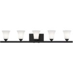 43.25 inch 5 Light Black Bathroom Vanity light fixture with Satin Opal White Glass Shade-Lighting LumensBath/Vanity