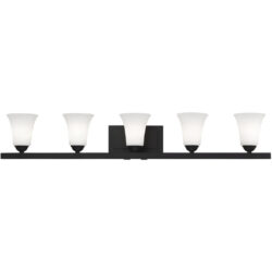 43.25 inch 5 Light Black Bathroom Vanity light fixture with Satin Opal White Glass Shade-Lighting LumensBath/Vanity