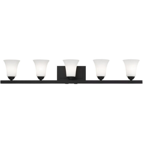 43.25 inch 5 Light Black Bathroom Vanity light fixture with Satin Opal White Glass Shade-Lighting LumensBath/Vanity