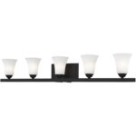 43.25 inch 5 Light Black Bathroom Vanity light fixture with Satin Opal White Glass Shade-Lighting LumensBath/Vanity