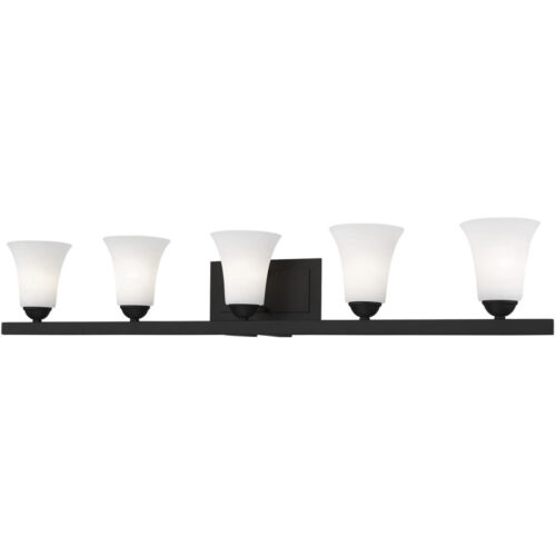 43.25 inch 5 Light Black Bathroom Vanity light fixture with Satin Opal White Glass Shade-Lighting LumensBath/Vanity