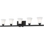 43.25 inch 5 Light Black Bathroom Vanity light fixture with Satin Opal White Glass Shade-Lighting LumensBath/Vanity