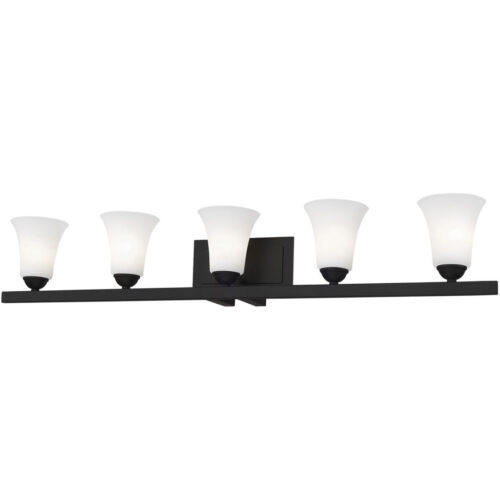 43.25 inch 5 Light Black Bathroom Vanity light fixture with Satin Opal White Glass Shade-Lighting LumensBath/Vanity