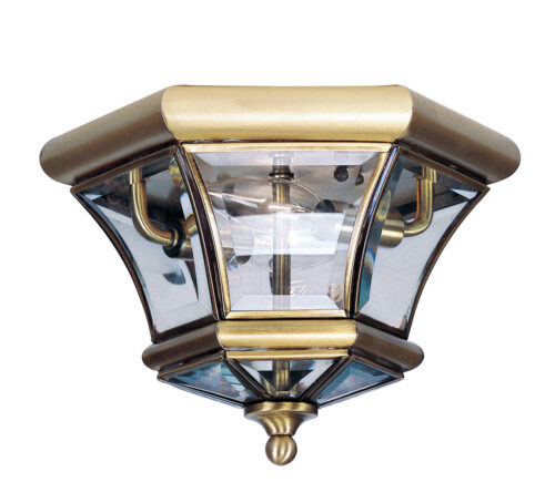 2 Light Antique Brass Ceiling Light fixture with Clear Beveled Glass Shade-Lighting LumensFlush Mount Ceiling Lights