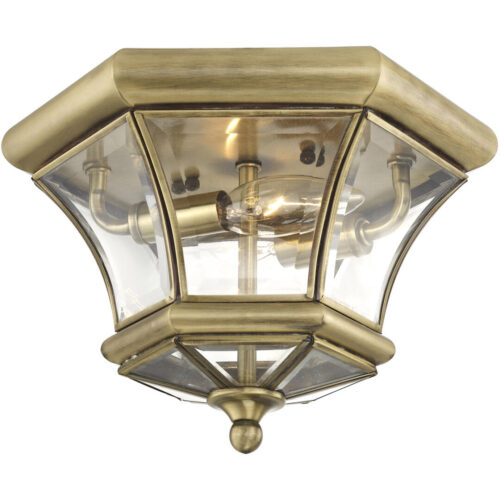 2 Light Antique Brass Ceiling Light fixture with Clear Beveled Glass Shade-Lighting LumensFlush Mount Ceiling Lights