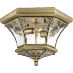 2 Light Antique Brass Ceiling Light fixture with Clear Beveled Glass Shade-Lighting LumensFlush Mount Ceiling Lights