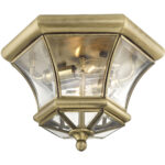 2 Light Antique Brass Ceiling Light fixture with Clear Beveled Glass Shade-Lighting LumensFlush Mount Ceiling Lights