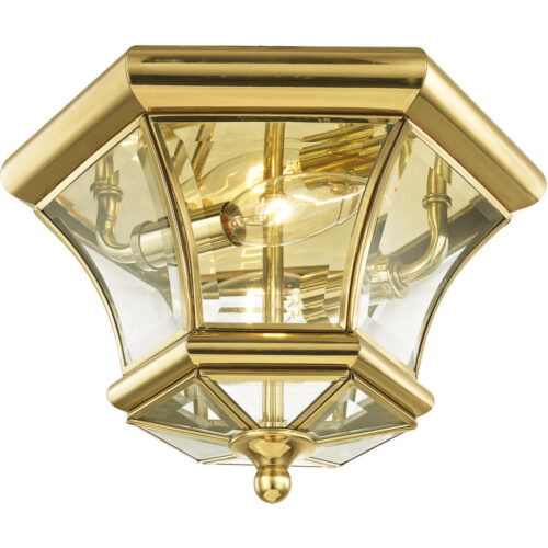 2 Light Polished Brass Ceiling Light fixture with Clear Beveled Glass Shade-Lighting LumensFlush Mount Ceiling Lights